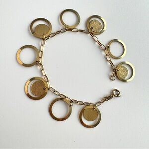 VINTAGE GALLE 18K Gold Filled Bracelet Size 7 Link Chain Rings Bohemian Ethnic